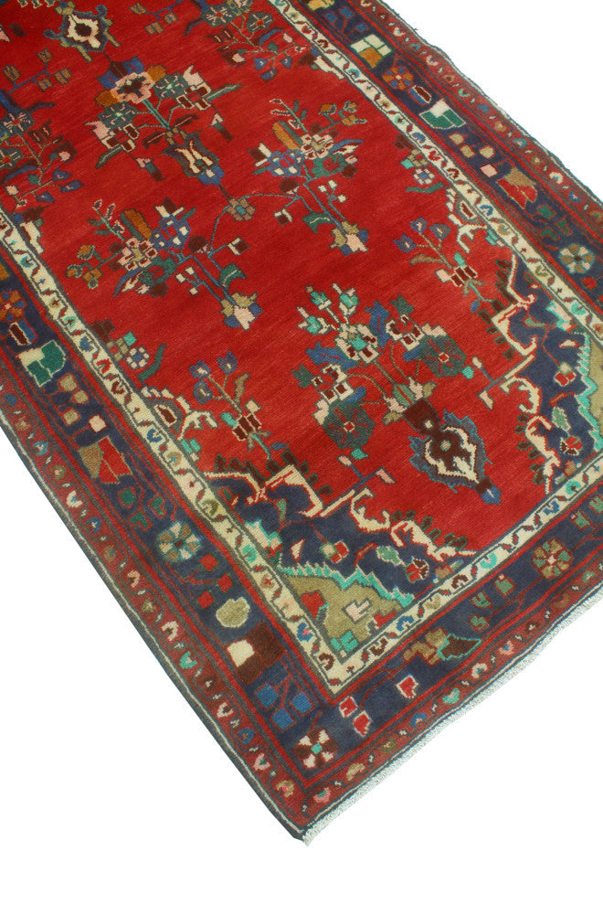 Fine Vintage Distressed Kokumo Red/Navy Runner, 3'4 x 12'1