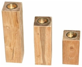 Recycled Teak Wood Candleholder, 3-Piece Set