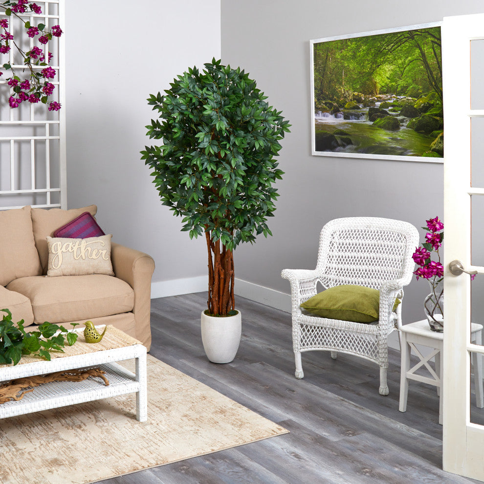 6' Lychee Artificial Tree, White Planter