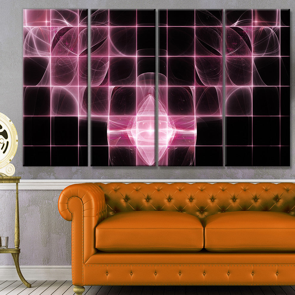Pink Bat Outline on Radar, Abstract Canvas Art Print, 48"x28", 4 Panels