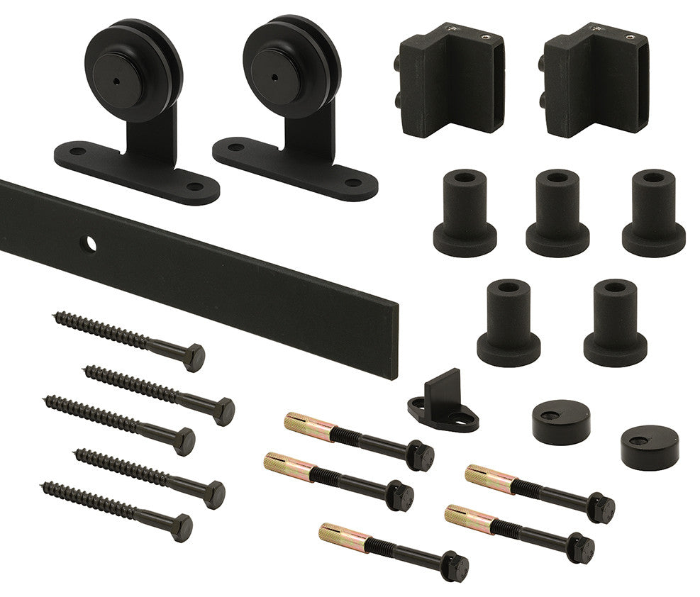 Heavy Duty Barn Door Track Kit, Smooth Rolling, Top Mount, Matte Black