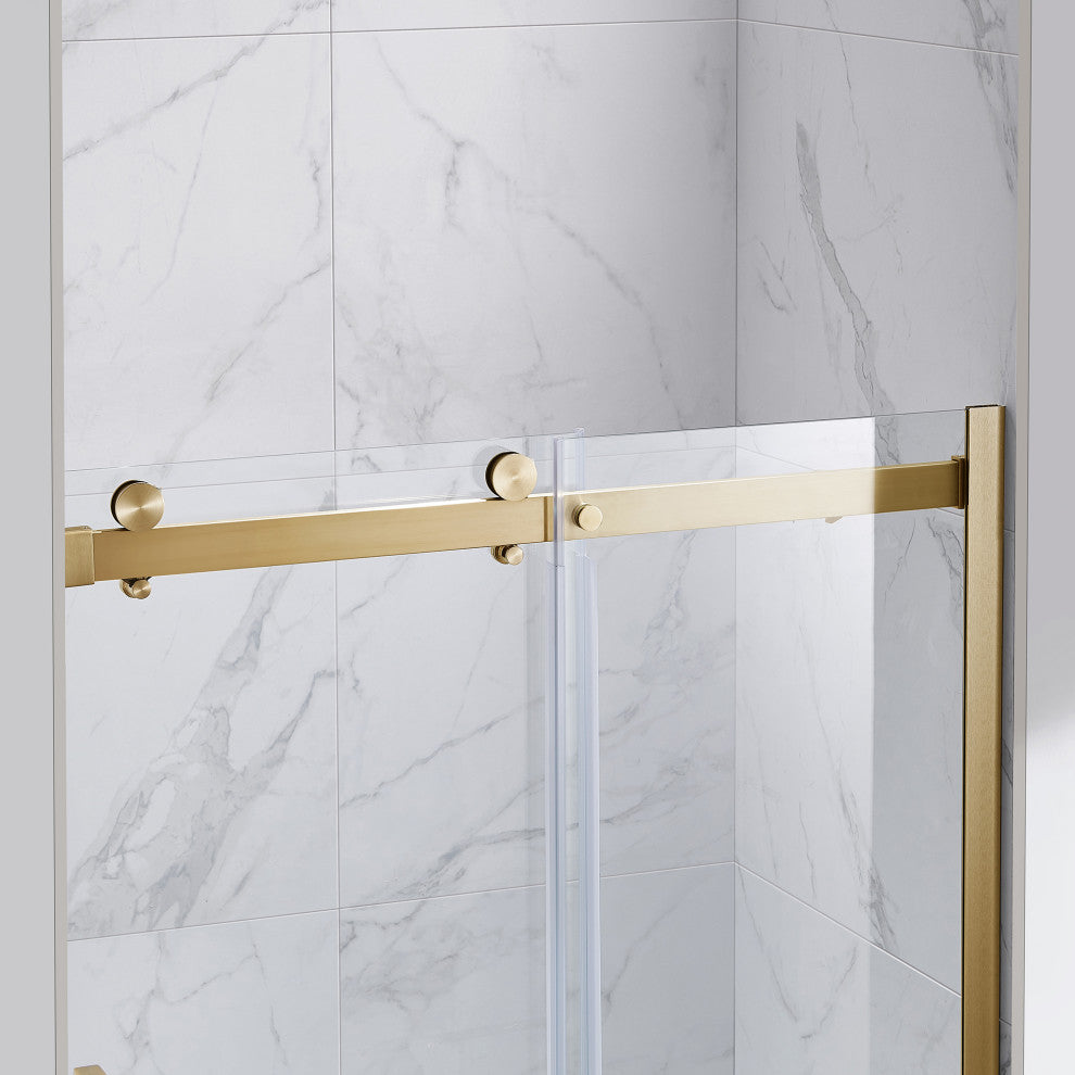 Bel Soft-Close Frameless Sliding Soft Close Shower Door, Gold, 48"