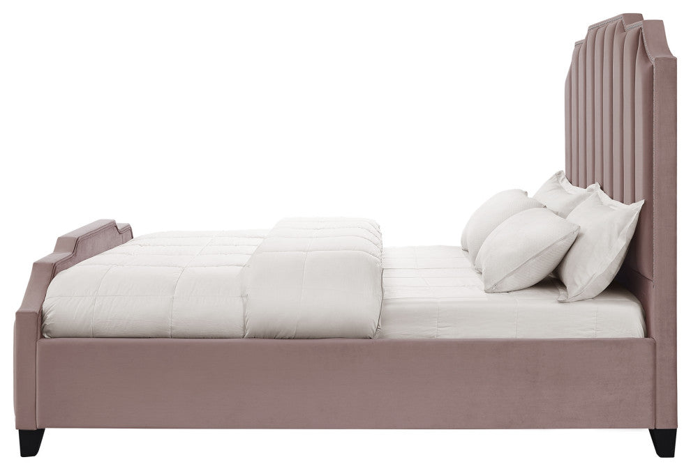 Inspired Home Zaida Bed, Velvet Upholstered, Pink, Queen