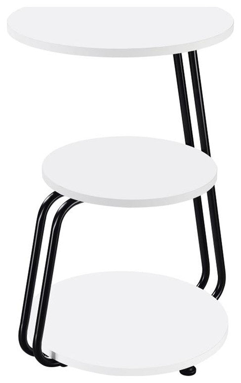 3 Tier Round Side Table With Metal Frame, White and Black