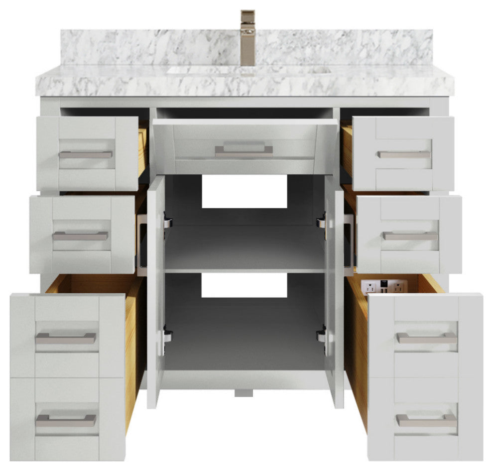 Cambridge 42 Single Sink Bath Vanity in Coventry Gray 2" Carrara Marble