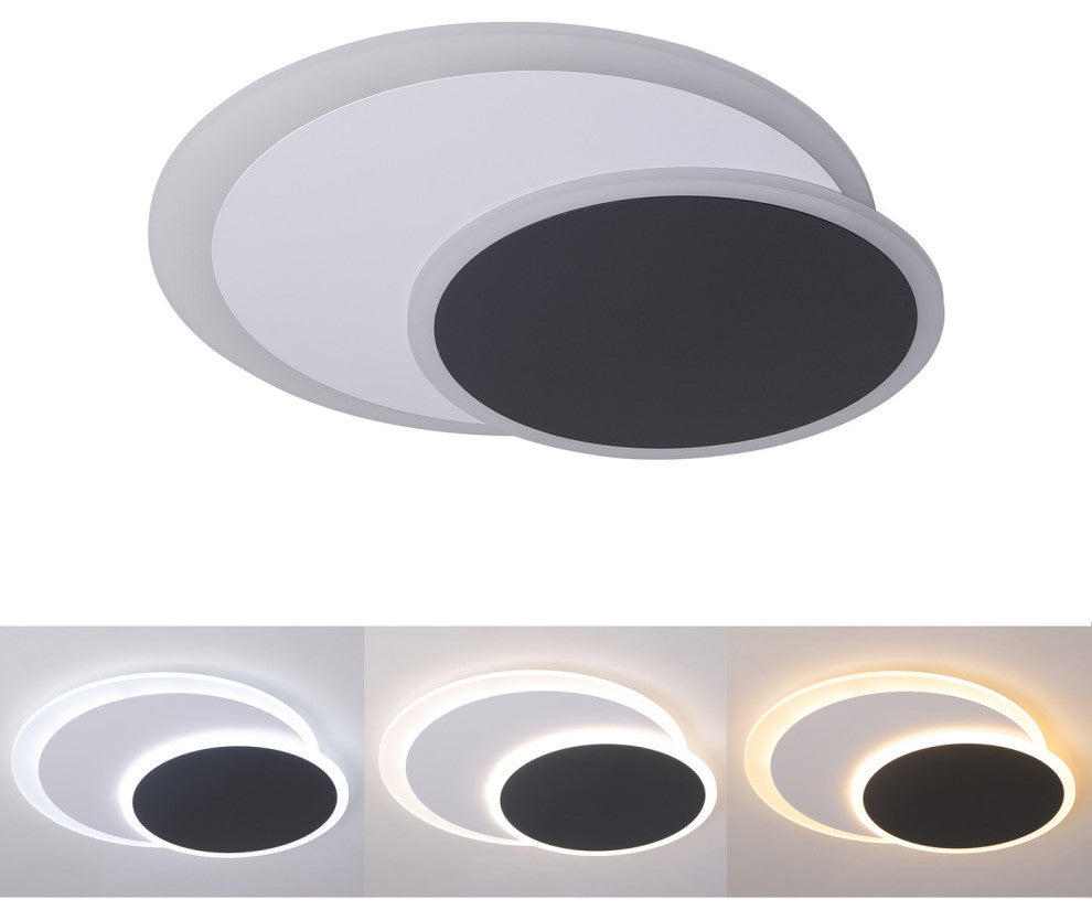 2-Light Unique LED Flush Mount Light Geometric Ceiling Light, Black/White