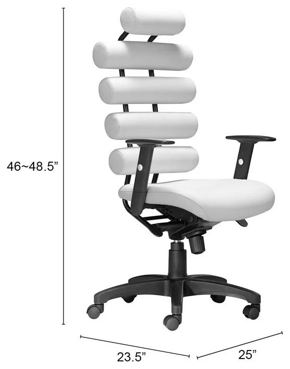 Modern Office Chair, Padded Seat & Unique Shaped Back With Lumbar Support, White