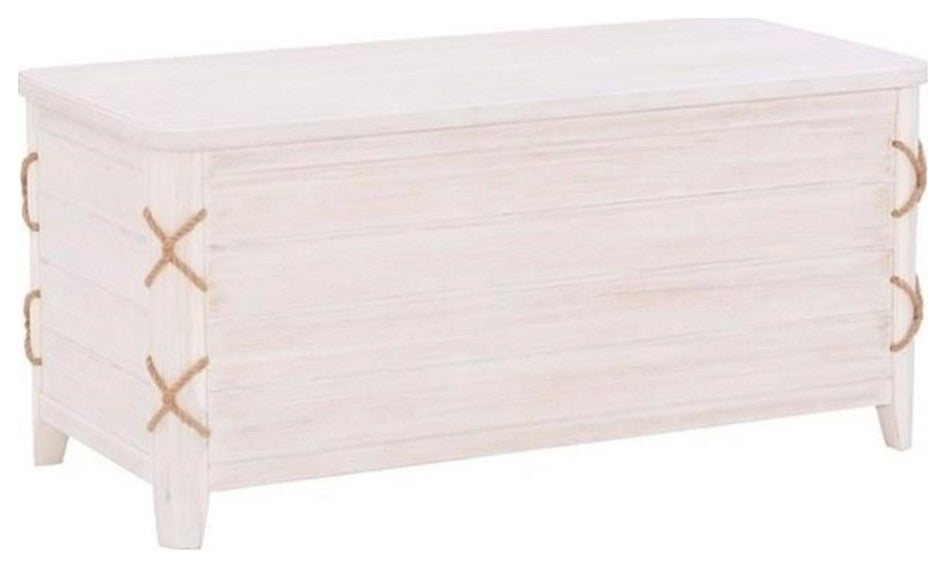 Linon Zana Cedar Lined Storage Chest with Rope Detail in White Distressed Wood