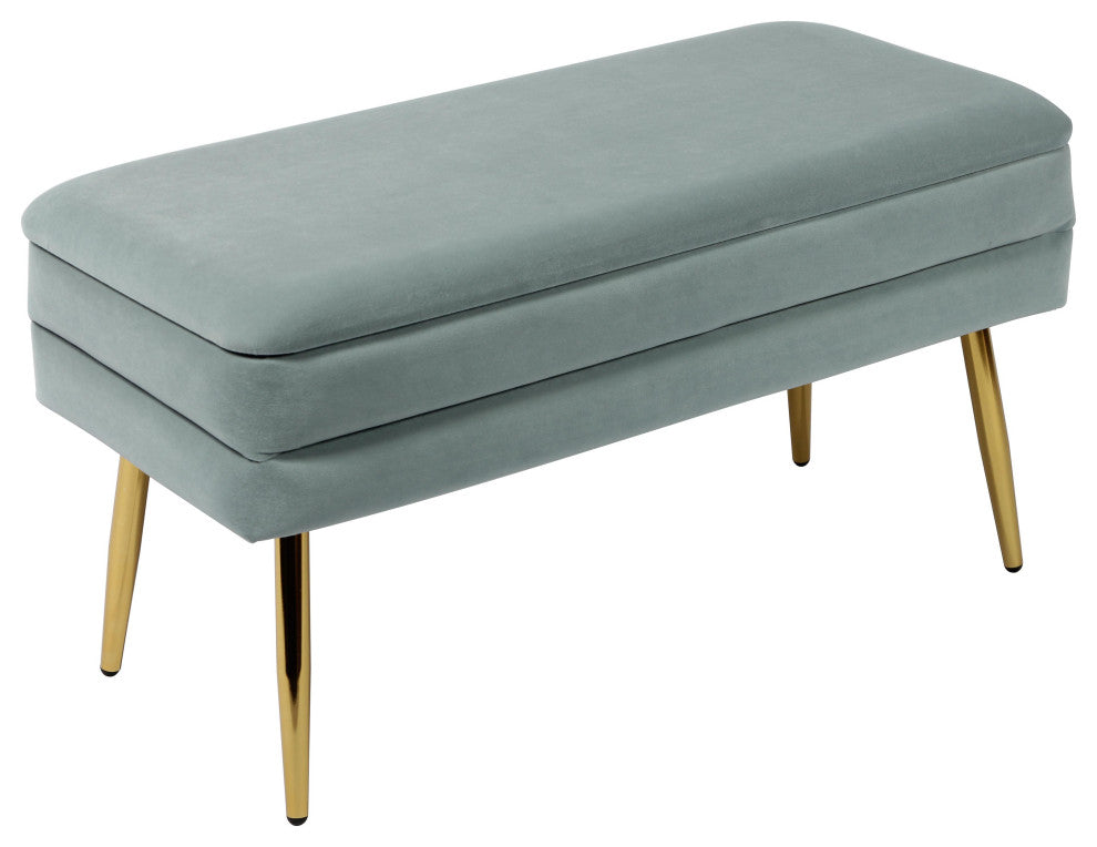 Ziva Sea Blue Velvet Storage Bench - Sea Blue