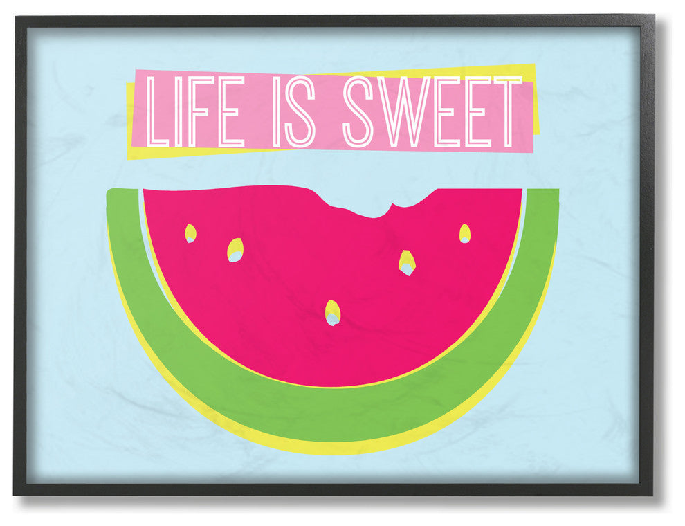 Life is Sweet Watermelon Neon Framed Giclee Texturized Art, 11x14