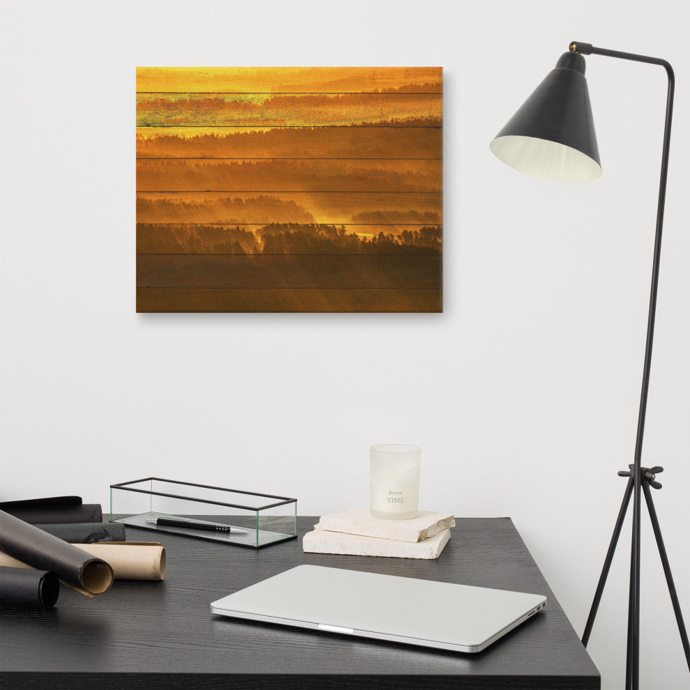 Faux Wood Golden Mist Valley - Hills & Mountain Range Canvas Prints, 16" X 20"