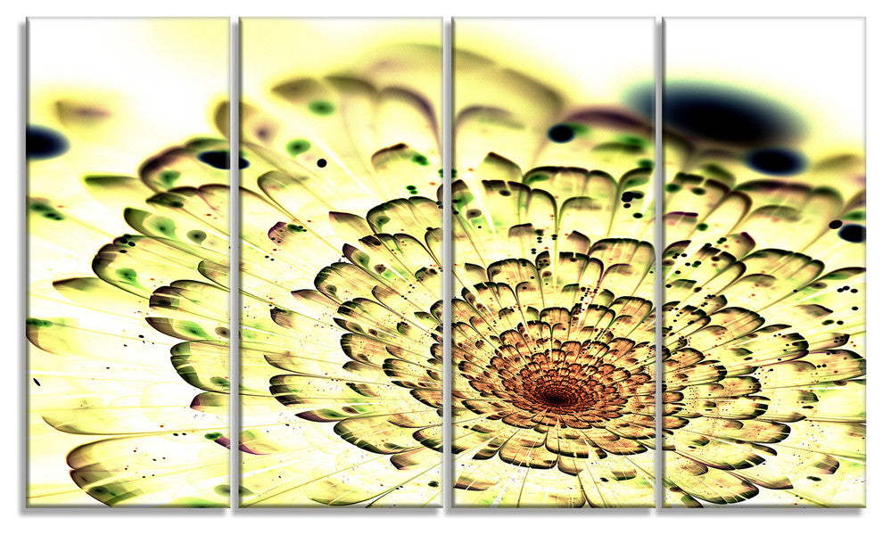 Green Light Fractal Flower Pattern, Abstract Wall Art Canvas, 48"x28", 4 Panels