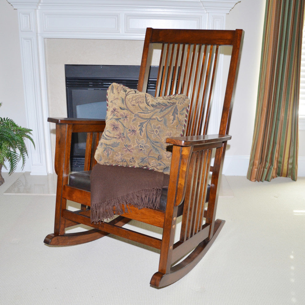 Chestnut Mission Rocker - Brown Upholstery