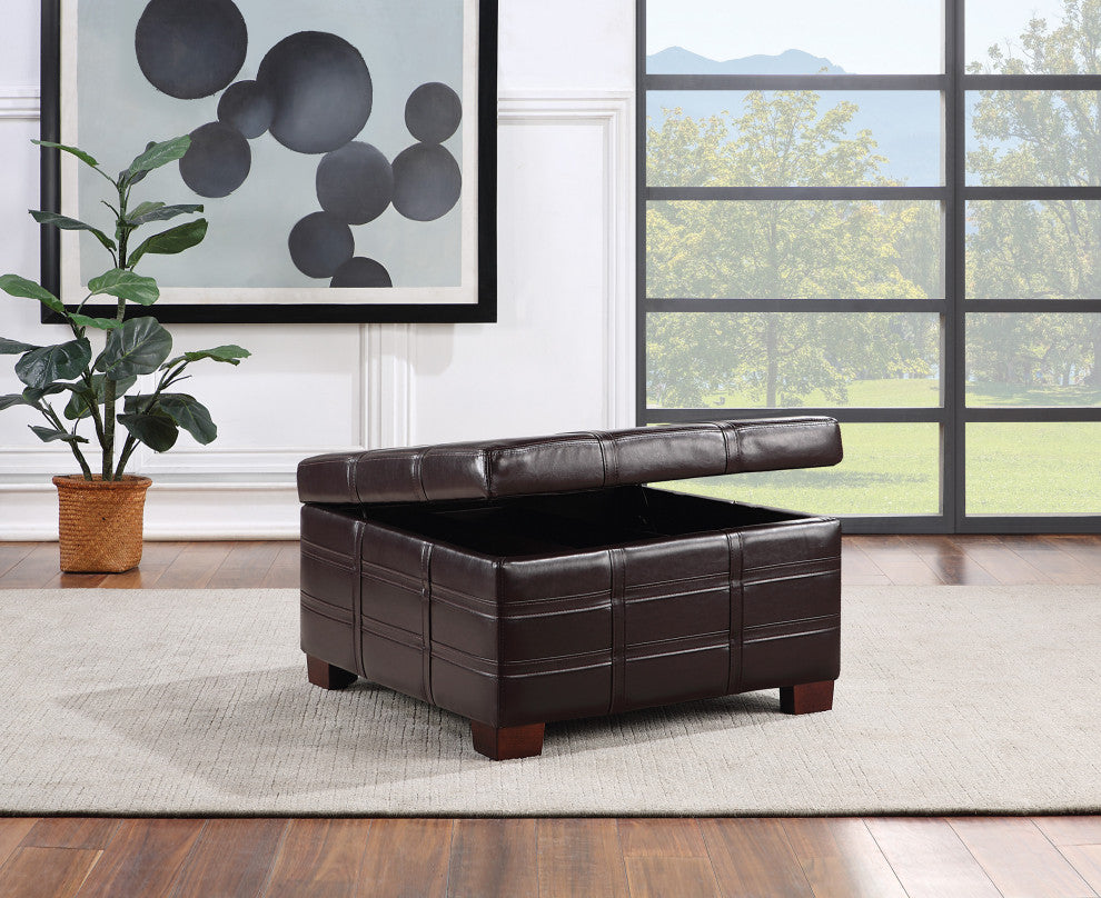 Detour Strap Square Storage Ottoman, Espresso Faux Leather