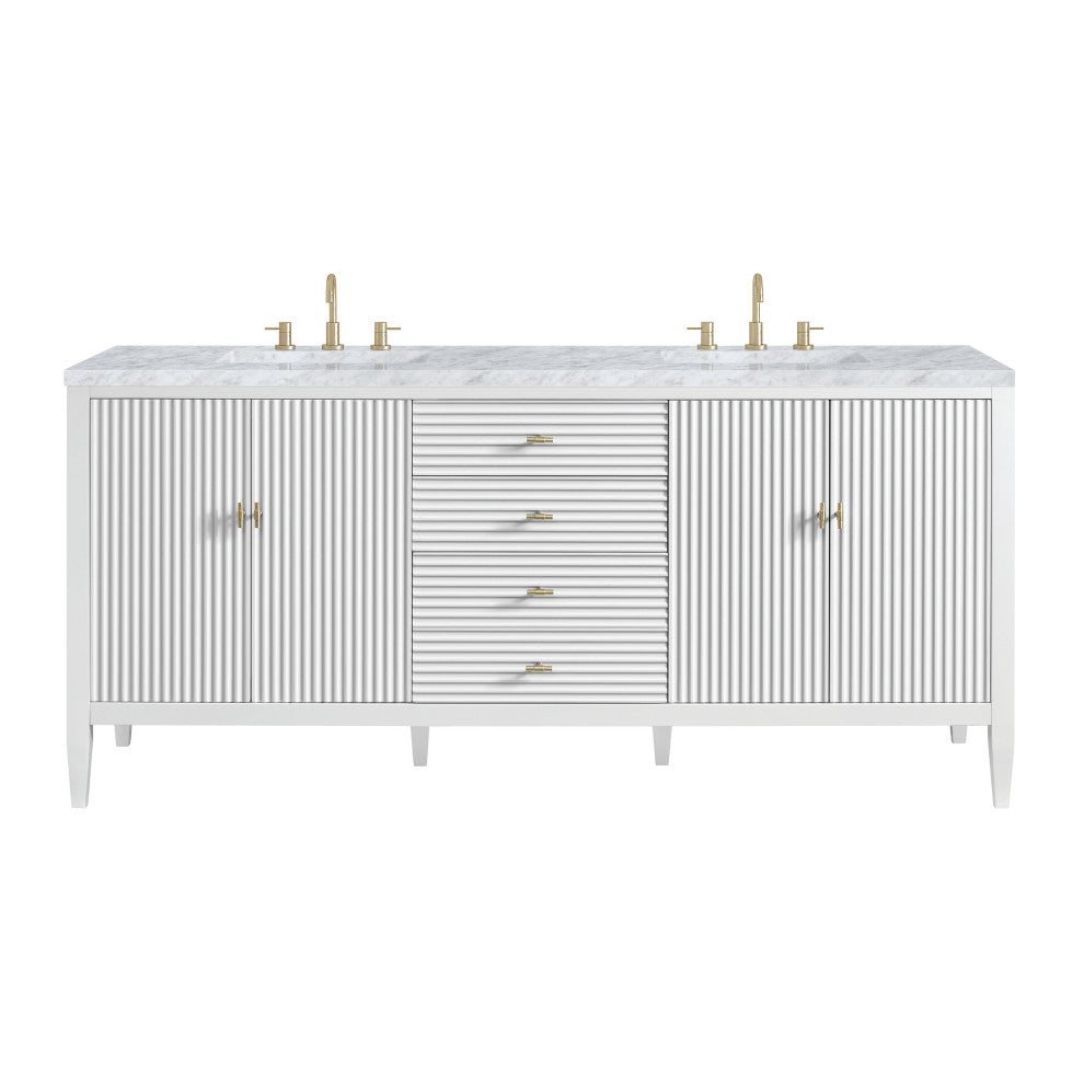 Myrrin 72" Double Vanity, Bright White, 3 CM Carrara White Marble Top