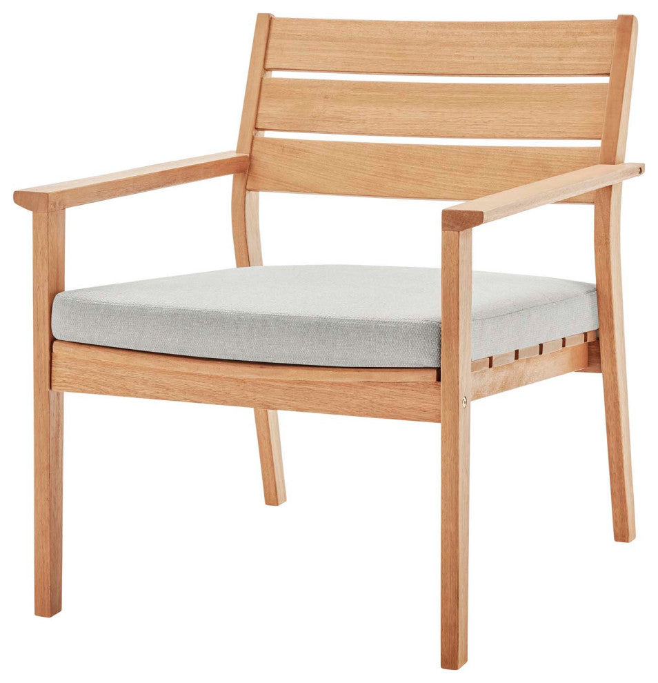 Lounge Chair Armchair, Set of 2, Wood, Brown Natural Taupe Gray, Modern, Outdoor