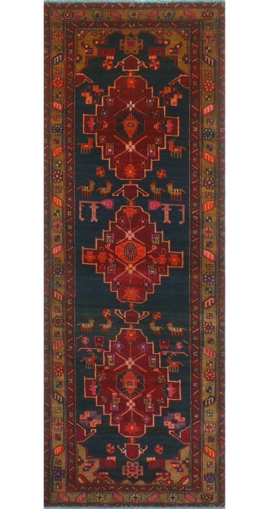 Fine Vintage Distressed Changeez Burgundy/Navy Runner, 3'6x10'0