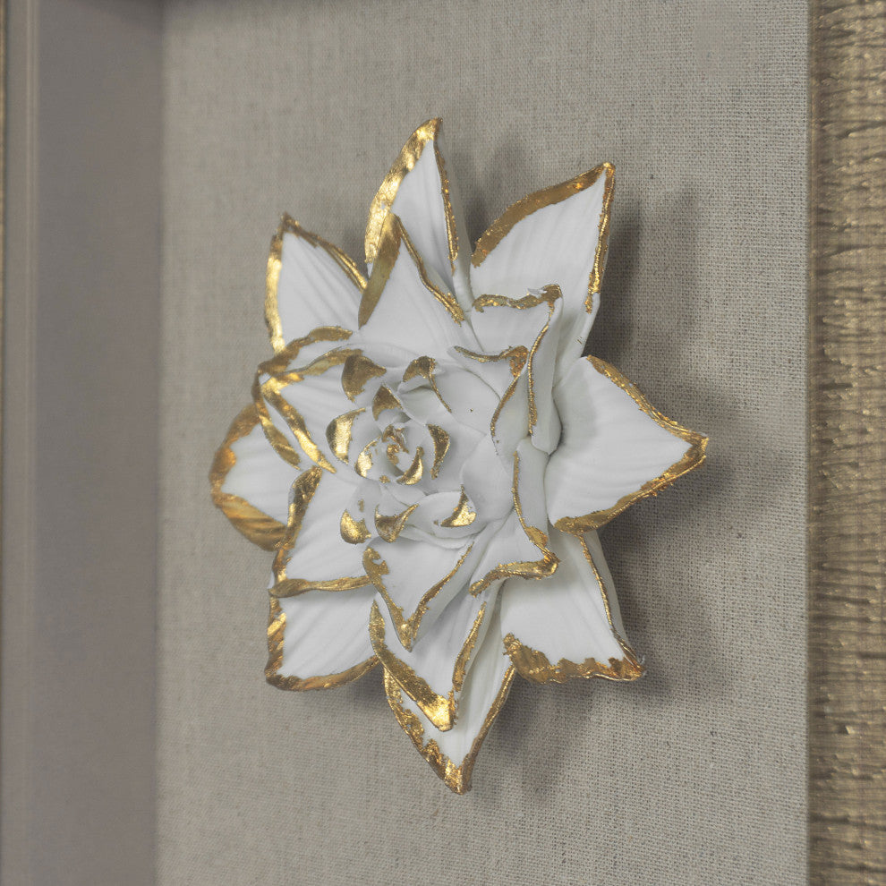 Gold Ceramic Flower Shadow Box Wall DÃ©cor (MS39291CP)