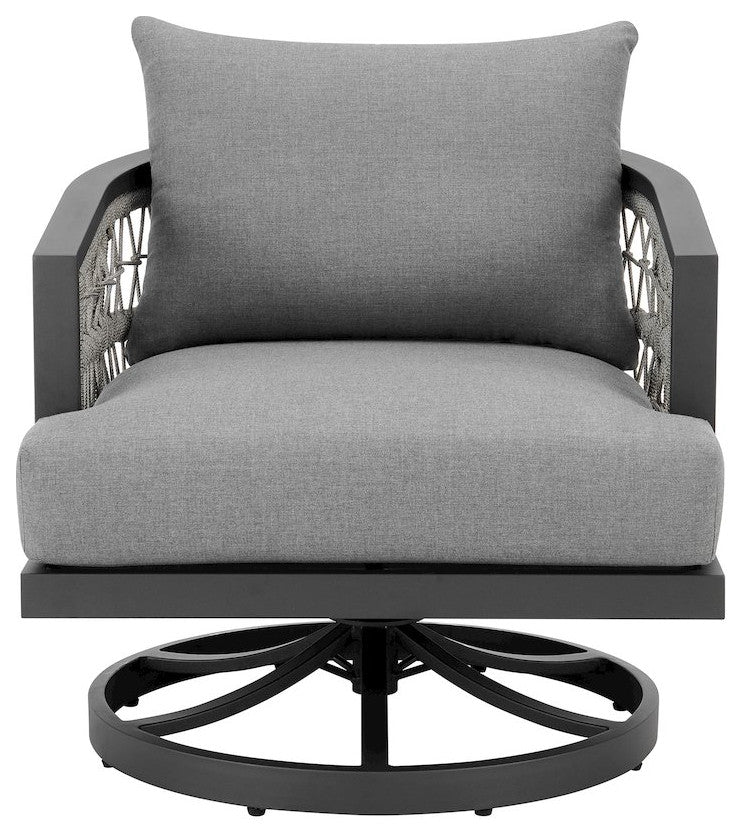 Zella Outdoor Patio Swivel Armchair in Aluminum with Light Gray Rope