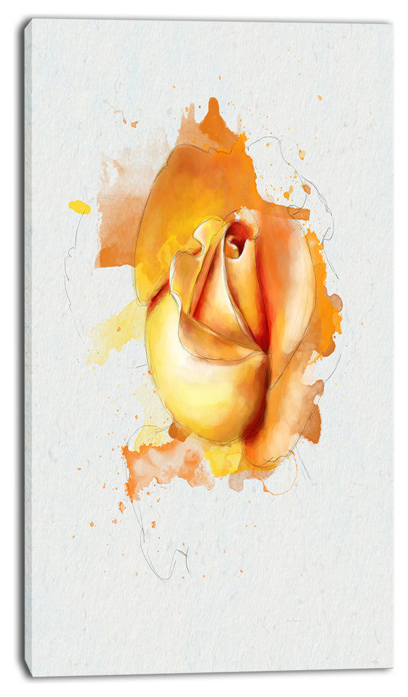 Yellow Rose Flower on White Back, Flower Artwork on Canvas, 16"x32"