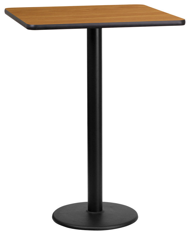 24" Square Natural Laminate Table Top With 18" Round Bar Height Table Base