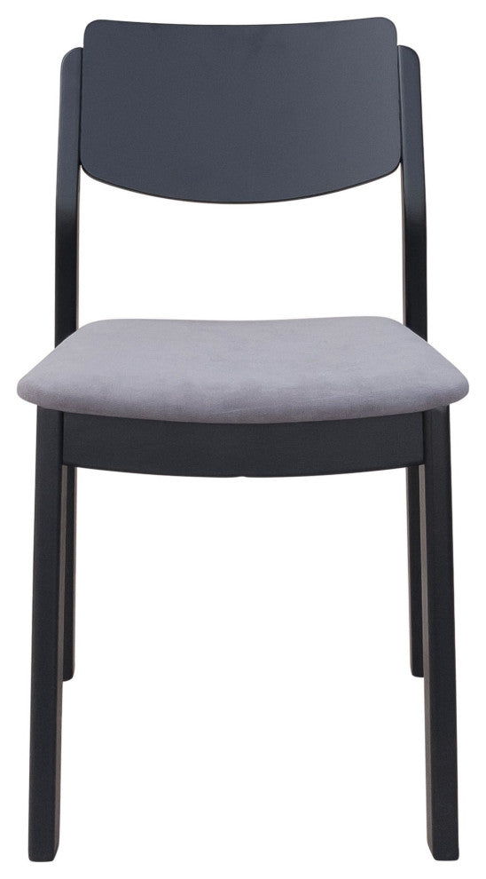Dining Chair, Set of 2, Fabric, Wood, Gray, Black, Bar Kitchen Cafe Bistro