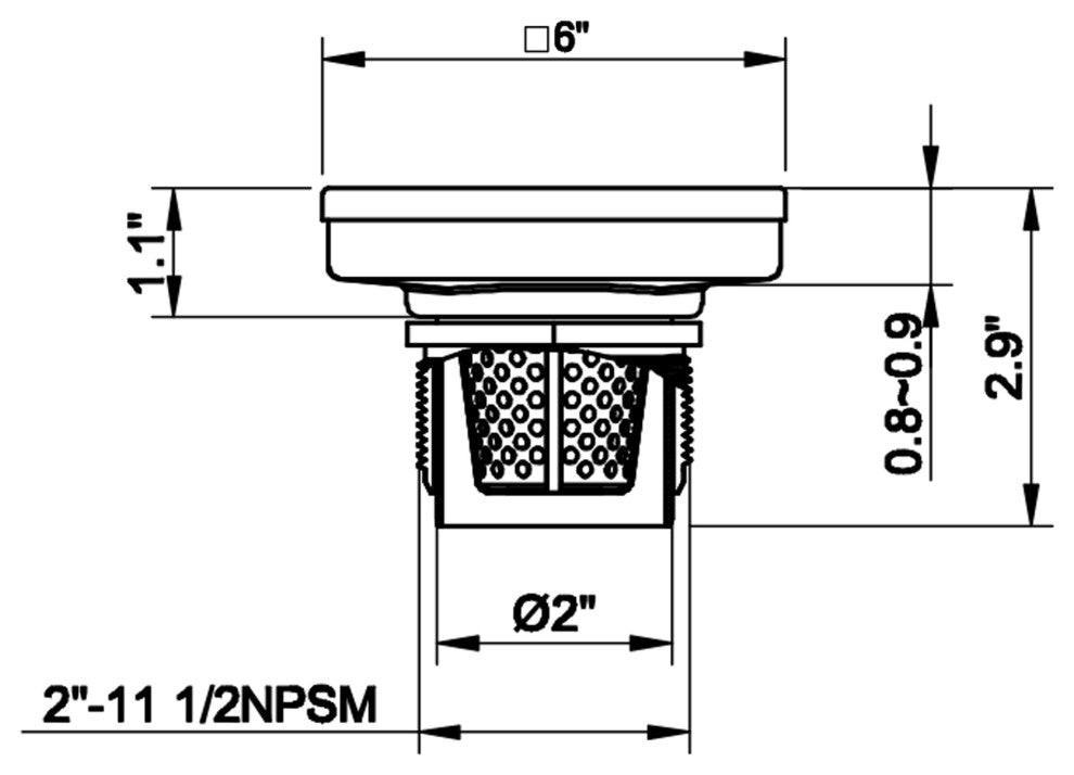 HEATGENE Square Shower Drain With Flat Cover, Matt Black, 6"