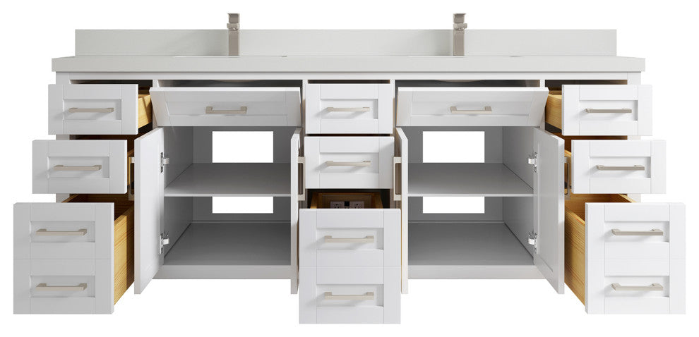 Cambridge 84 Double Sink Bath Vanity in White 2" White Quartz