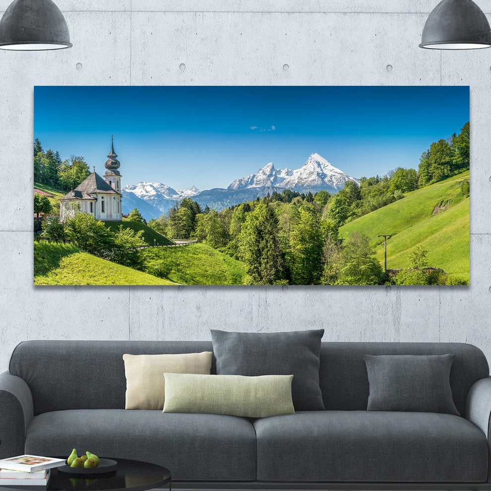 Green Mountain View of Bavarian Alps, Landscape Canvas Art Print, 60"x28"