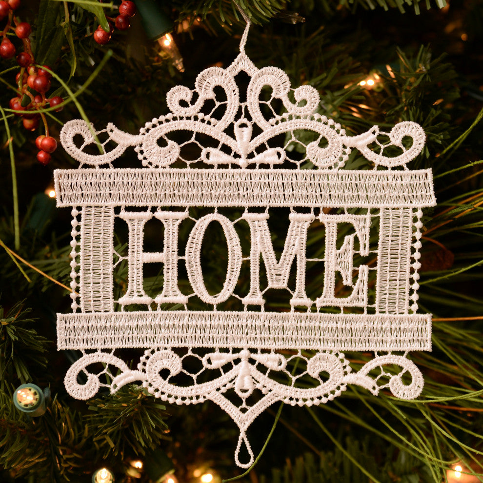 Macrame Home 6.75" x 5.75" Ornament Set Of 2, White
