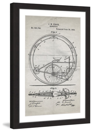 "Monocycle 1894 Old Paper" Framed Painting Print
