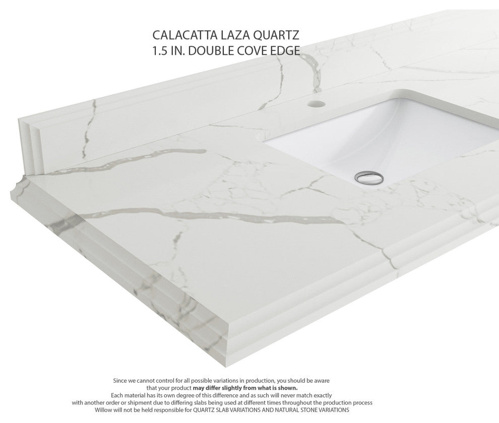Boston 36" Right Offset Bath Vanity in Alabaster 1.5" Calacatta Laza