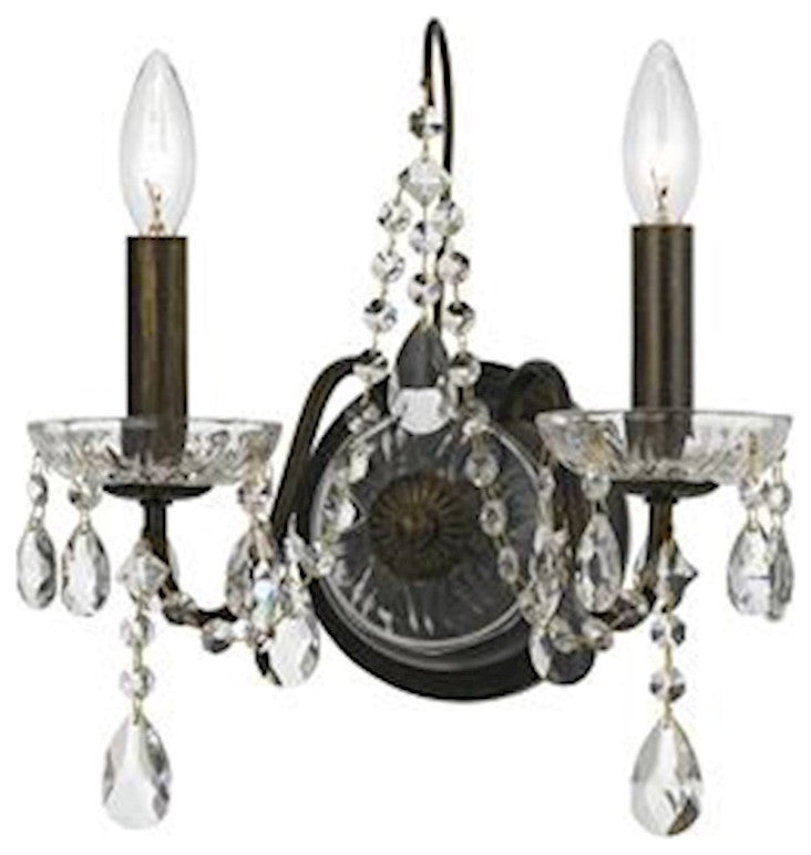Butler 2 Light Wall Mount in English Bronze with Hand Cut Crystal