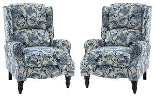 Modern Manual Wingback Recliner Set of 2, Jacobean