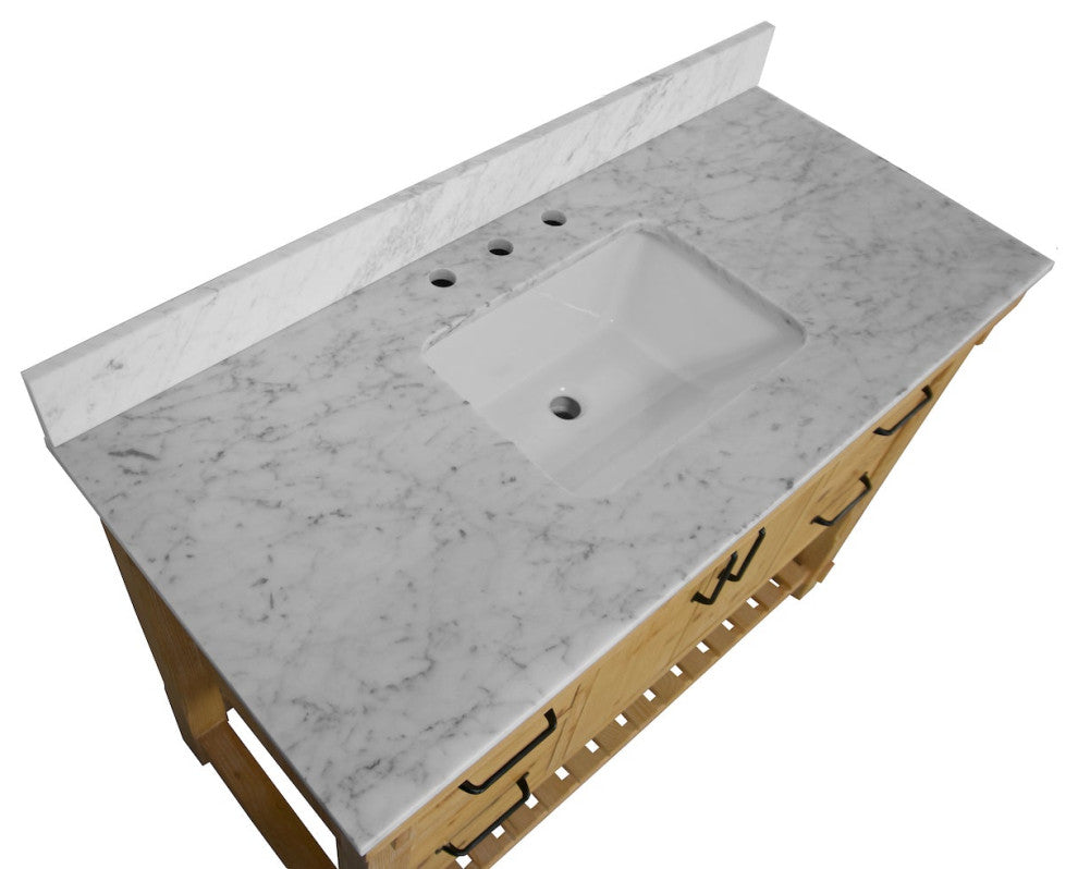 Birmingham Bathroom Vanity, Drift Wood, 48", Carrara Marble, Single Sink
