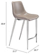 Counter Stool Chair, Set of 2, Faux Vinyl Leather, Steel, Gray, Silver