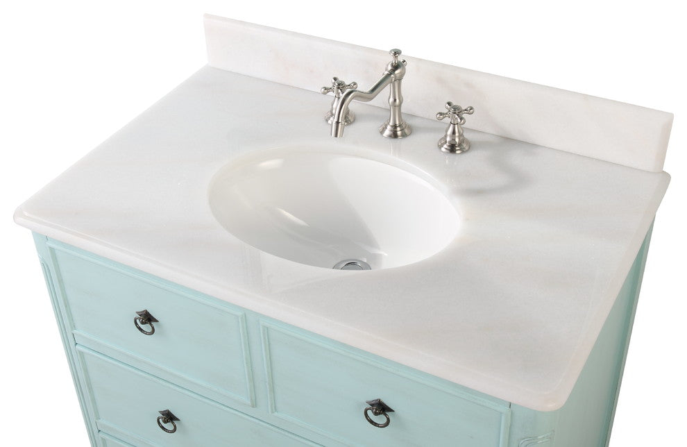 34 Inch Distressed Light Blue Daleville Cottage Style Bathroom Sink Vanity, With Backsplash