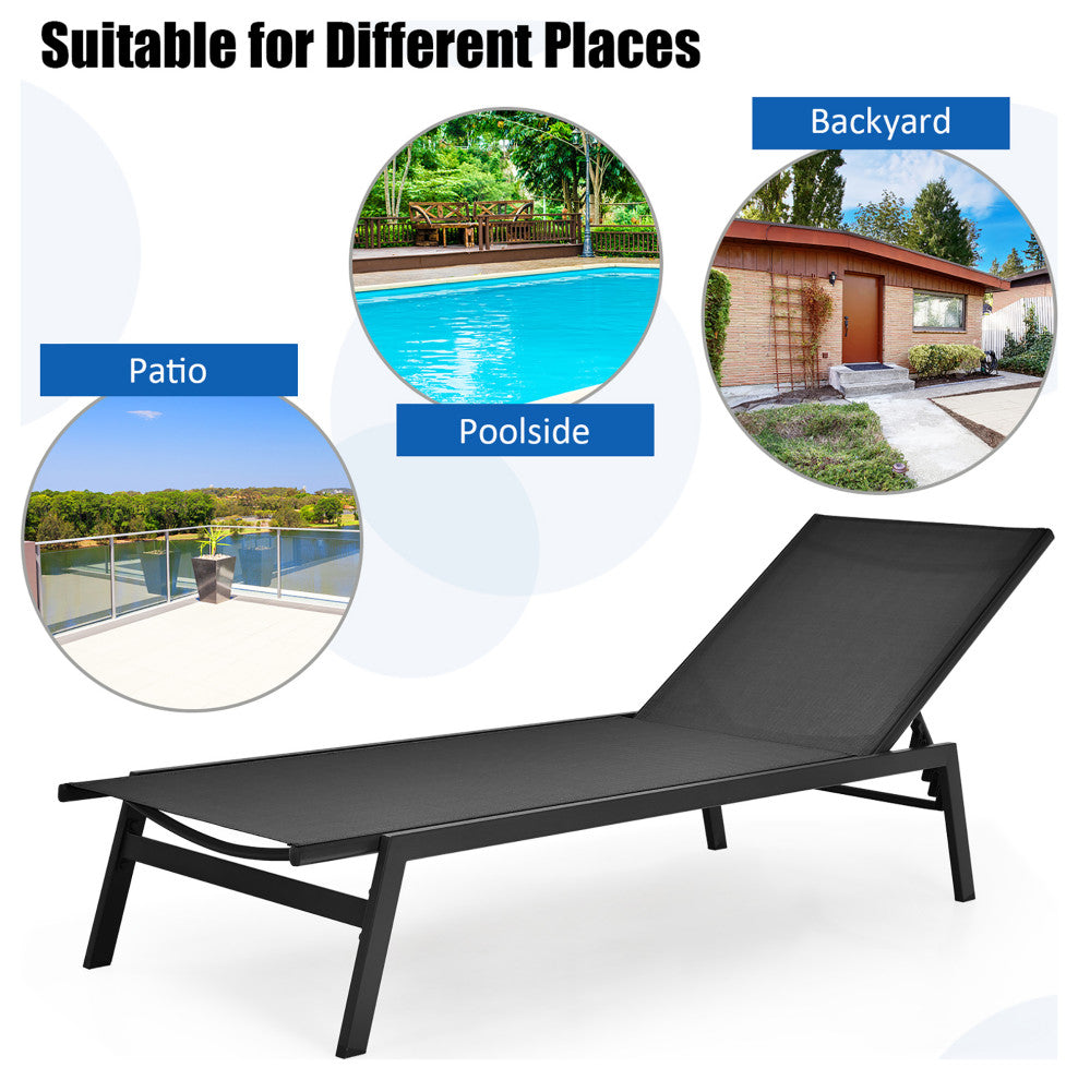 Costway  Patio Lounge Chair Chaise Recliner Back Adjustable Garden Deck Black
