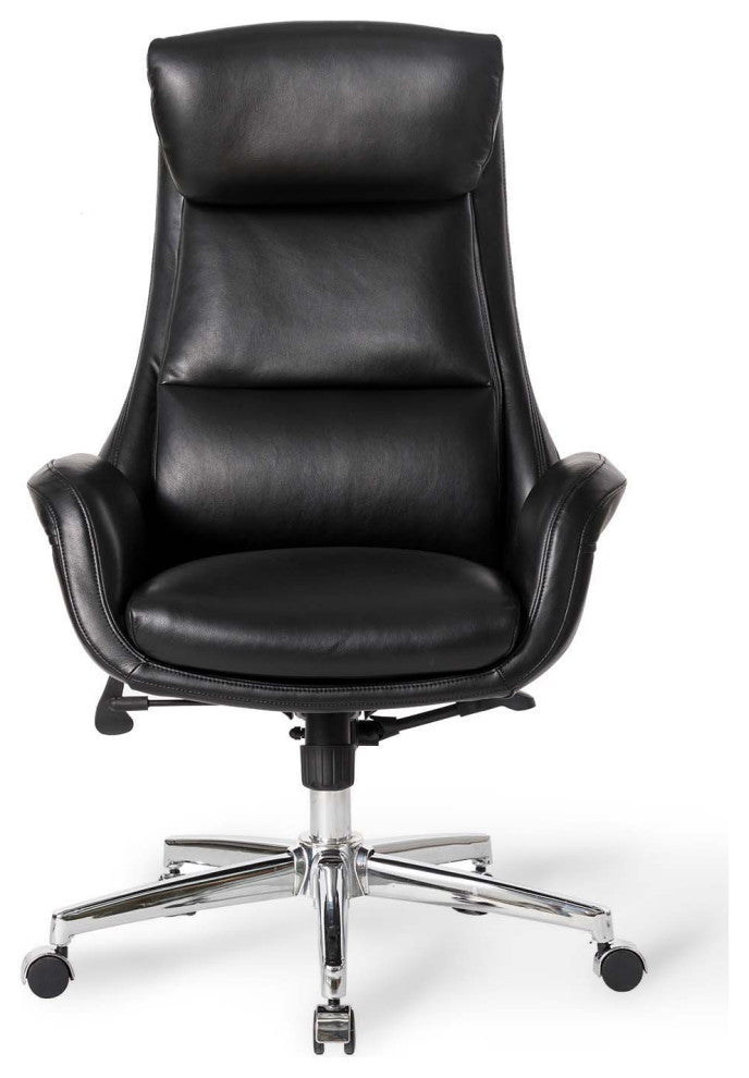 Mid-Century Modern Air Leatherette Adjustable Swivel High Back Office, Black