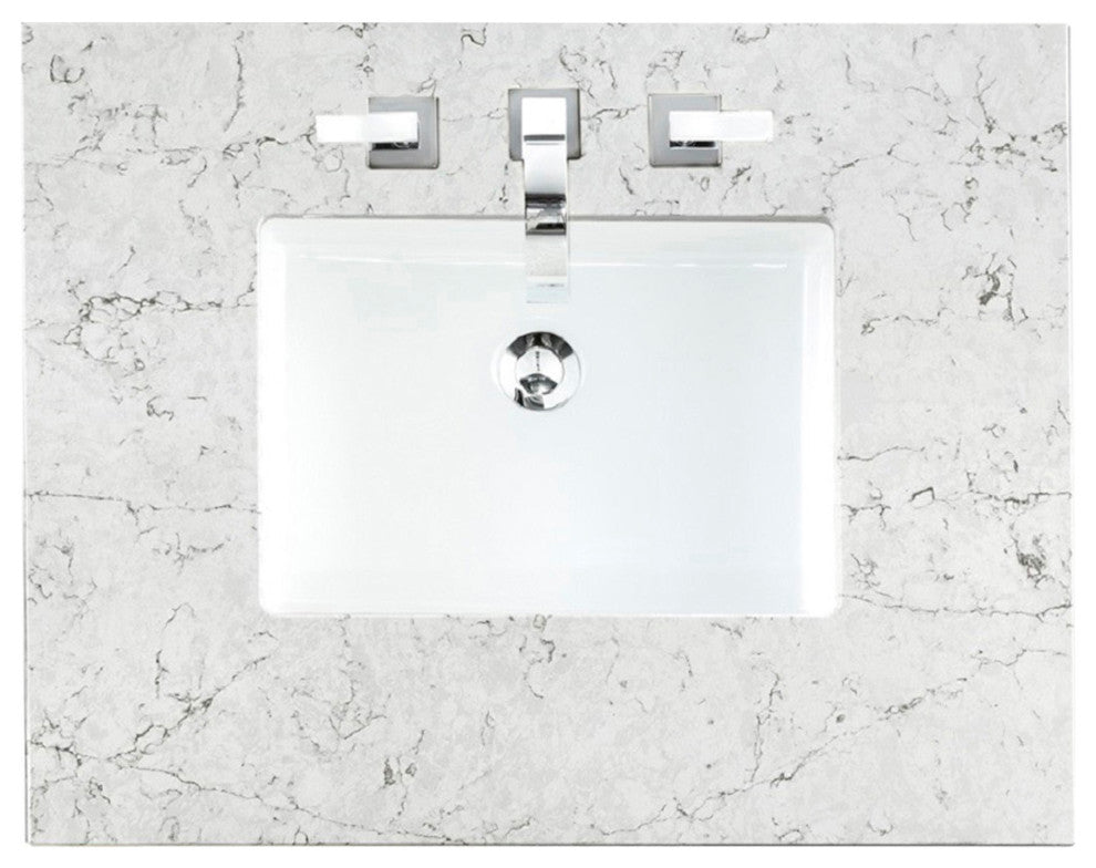 De Soto 132" Bright White Double Vanity Suite, 3cm Jasmine Pearl Top
