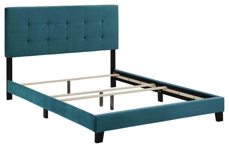 Sea Blue Amira Queen Performance Velvet Bed