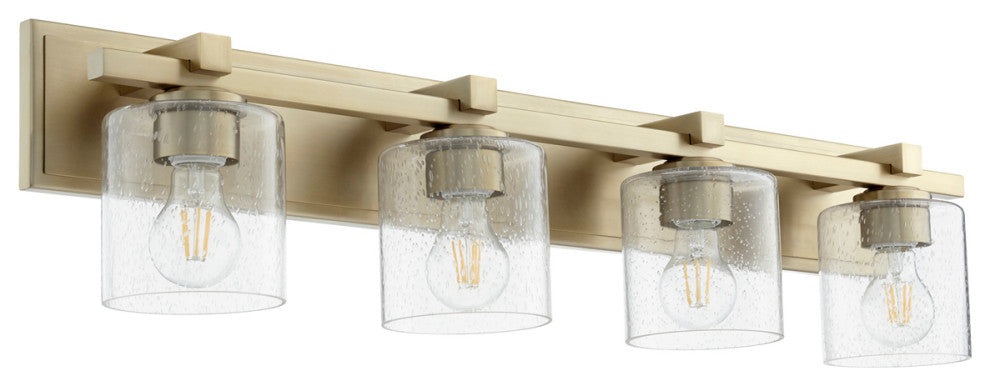 Quorum 5369-4-280 Four Light Vanity, Aged Brass With Clear/Seeded Finish