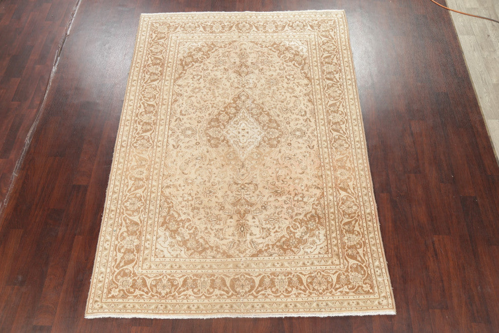 Consigned, Vintage-Style Faded Persian Traditional Handmade Area Rug, Brown, 6x9