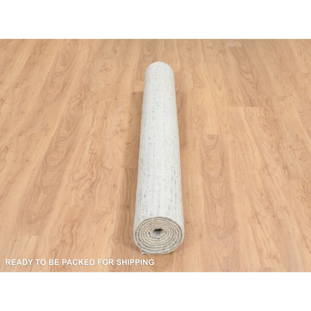 Beige Variegated Textured Modern Design Pure Wool Hand Loomed Rug, 6'1"x9'0"