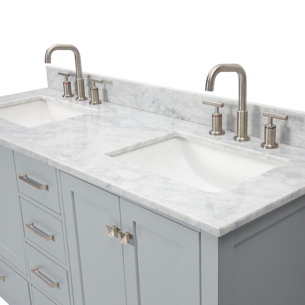 ARIEL Cambridge 61" Rectangle Sinks Bath Vanity Carrara Marble