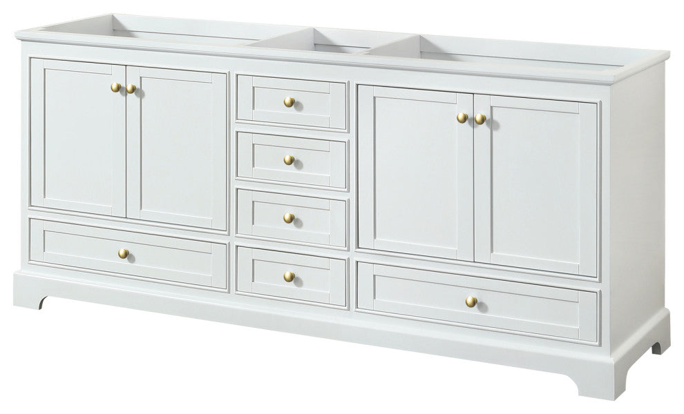 80" Double Bath Vanity, White, No Countertop, No Sinks, Gold Trim