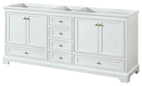 80" Double Bath Vanity, White, No Countertop, No Sinks, Gold Trim