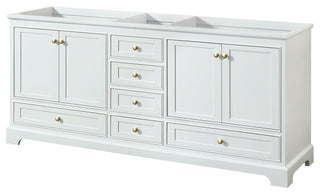 80" Double Bath Vanity, White, No Countertop, No Sinks, Gold Trim