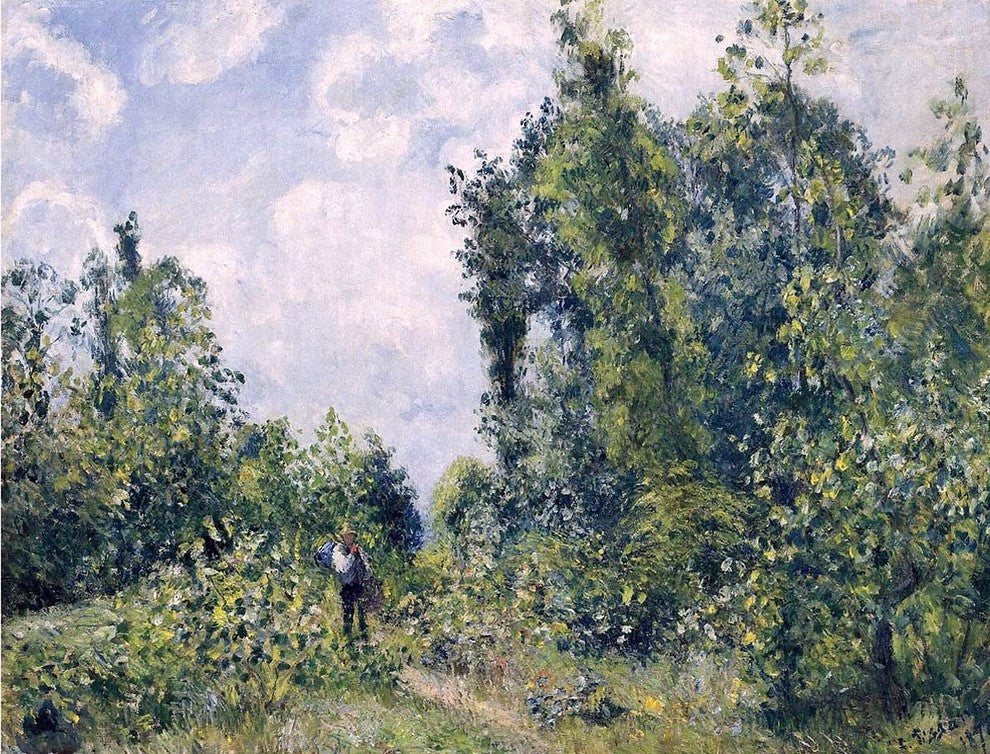 Camille Pissarro Wanderer near the Wood, Gallery Wrapped Canvas Print, 21"x28"