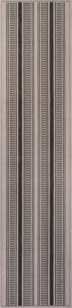 Haynes Modern Double Stripe Indoor/Outdoor Area Rug, Cream/Black, 2x8